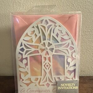 New pink/rainbow communion invitations‎ 8cards and 8 envelopes